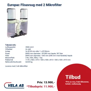 Europac Flisavsug med 2 Mikrofilter