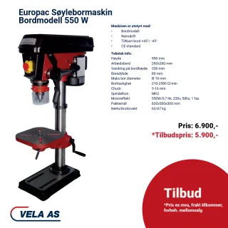 Europac Søylebormaskin Bordmodell 550 W