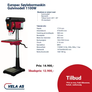 Europac Søylebormaskin Gulvmodell 1100 W