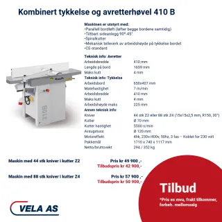 Kombinert tykkelse og avretterhøvel 410 B