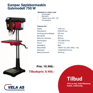 Europac Søylebormaskin Gulvmodell 750 W
